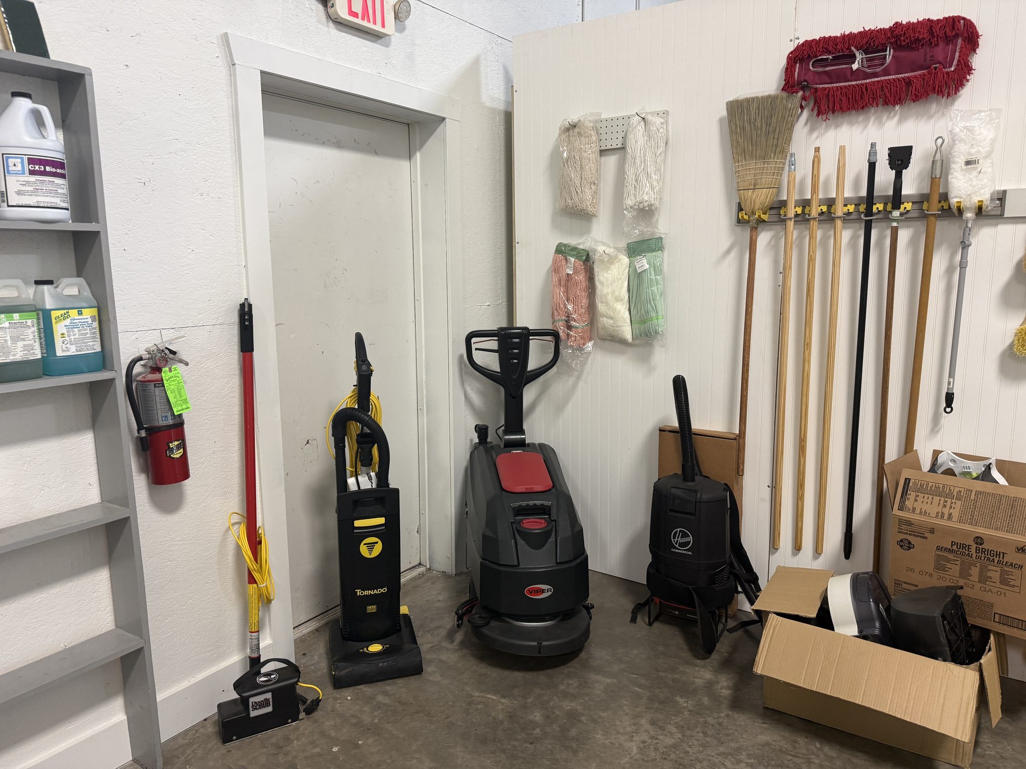 Floor scrubbers and vacuums in the McLeod's showroom