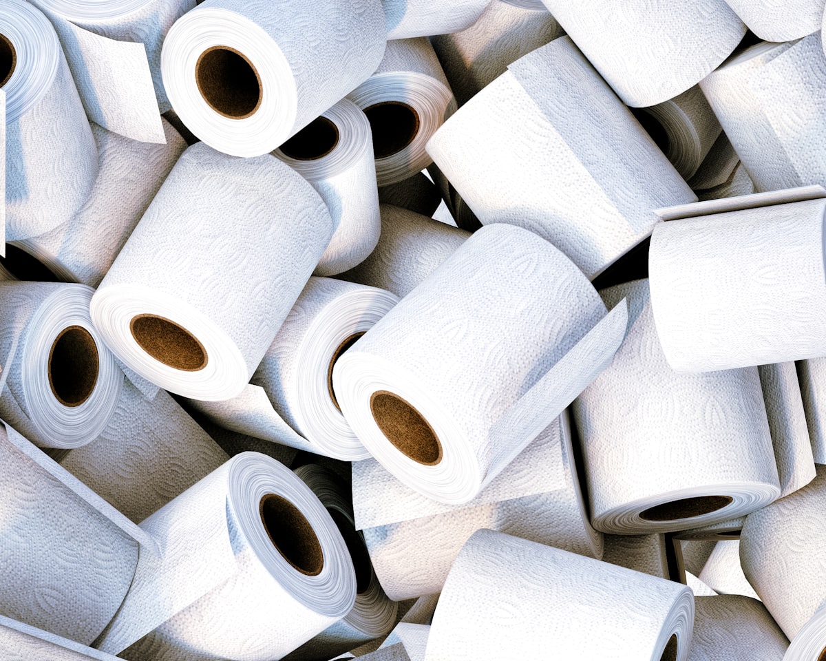 Stacked toilet paper rolls